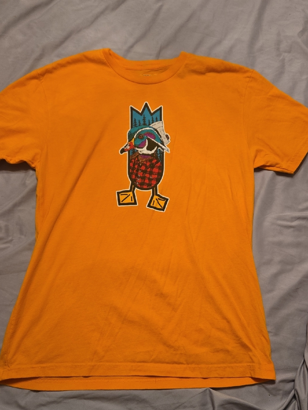Men's Short Sleeve Orange Graphic Tee with Duck Patch